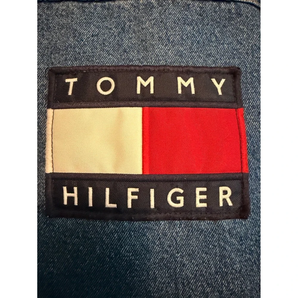 Vintage Tommy Hilfiger Jeans Denim Jacket Big Flag Logo 90s Mens XL Blue